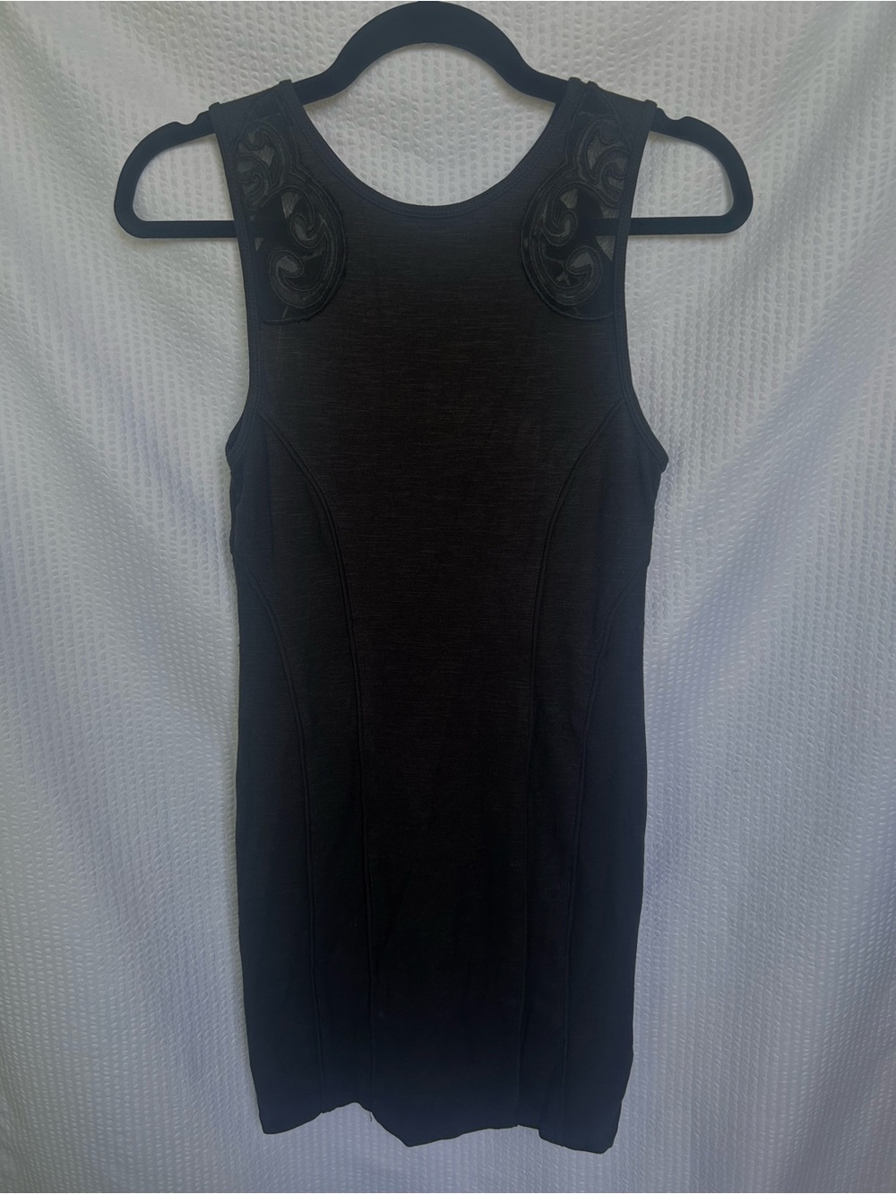 Free People Embroidered Cut Out Lace Black Sleeveless Knit Tank Dress Size XS